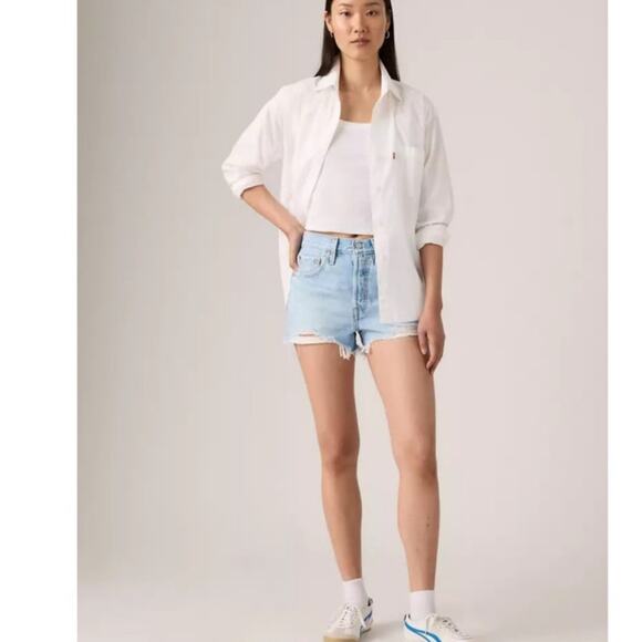 Levi's Premium 501 High Rise Women's Shorts in Luxor Heat Light Wash Size 33 - Picture 2 of 14
